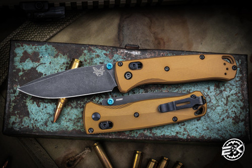 Benchmade Bugout AXIS Folding Knife Burnt Brass Aluminum 3.25" M390 Drop Point Battlewash DLC 535BK-07