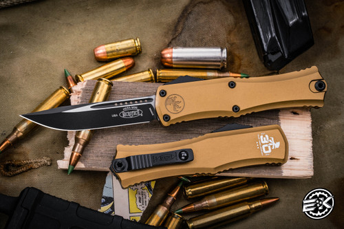 Microtech 30th Anniversary Hera II Mini OTF Automatic Knife Tan 3" Drop Point Black 1703M-1TA30