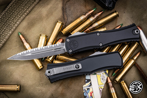 Microtech Hera II Mini OTF Automatic Knife 3" Dagger Apocalyptic Stonewash Serrated 1702M-12AP