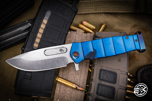 Medford USMC FF Fighter Flipper Folding Knife Dark Blue "Armadillo" Sculpted Titanium 4.25" Drop Point 