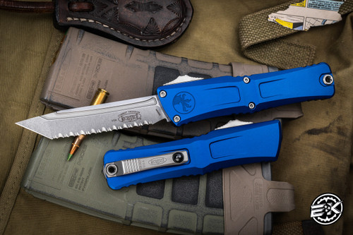  Microtech Combat Troodon Gen III OTF Automatic Knife Navy 4" Tanto Stonewash Full Serrated 1144-12NA