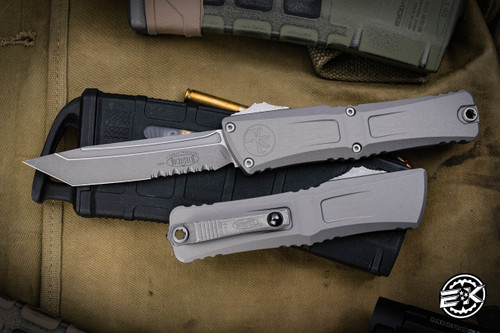 Microtech Combat Troodon Gen III OTF Automatic Knife Natural Clear Gray 3.8" Tanto Apocalyptic Stonewash Serrated 1144-11APNC