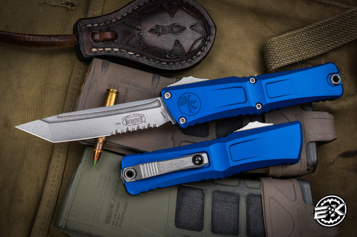  Microtech Combat Troodon Gen III OTF Automatic Knife Natural Clear Gray 4" Tanto Apocalyptic Stonewash Serrated 1144-11NA