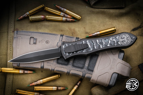 Hawk Knives Deadlock Model C DLC Titanium Blue/White Carbon Fiber Inlay 3.5" DLC MagnaCut Dagger