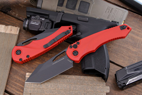 NEW-Heretic Knives Mini Pariah Red Manual Button Lock Folding Knife 3.3" MagnaCut Black Tanto H053-4A-RED
