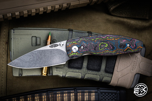 Three Rivers Manufacturing NEUTRON 2 Folding Knife 80's Camo Carbon 3" Mike Irie MagnaCut Stonewash