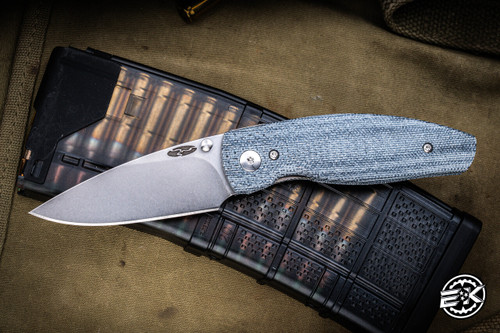 Three Rivers Manufacturing NEUTRON 2 Folding Knife Lizard Textured Denim Micarta 3" MagnaCut Stonewash