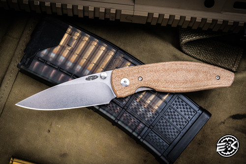 Three Rivers Manufacturing ATOM Folding Knife Lizard Skin Natural Micarta 3.5" MagnaCut Stonewash