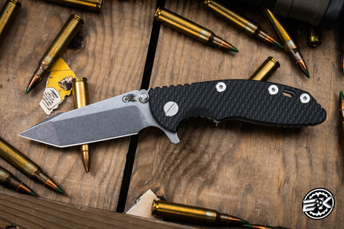 Rick Hinderer Knives XM-18 3.0" Harpoon Tanto Knife Black G10/Working Finish, Stonewash Blade