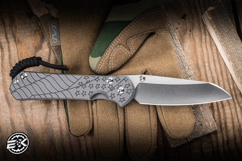 Left Handed-Chris Reeve Knives Large Sebenza 31 Folding Knife Forever Flag Glass Blasted Titanium 3.6" MagnaCut Insingo Stonewash L31-1509