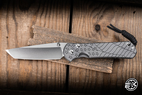 Chris Reeve Knives Large Sebenza 31 Folding Knife Glass Blasted Titanium, Forever Flag Graphic 3.6" MagnaCut Tanto Stonewash L31-1510