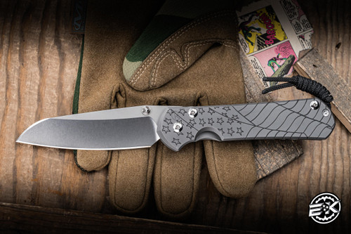 Chris Reeve Knives Large Sebenza 31 Folding Knife Glass Blasted Titanium, Forever Flag Graphic 3.6" MagnaCut Insingo Stonewash L31-1508