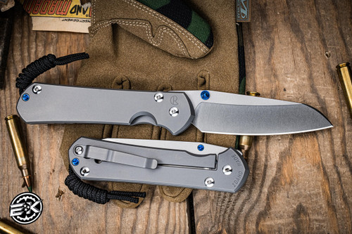 Chris Reeve Knives Large Sebenza 31 Glass Blasted Left-Hand Titanium Knife 3.6" Insingo L31-1686