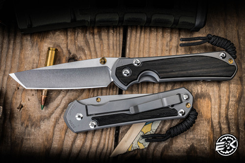 Chris Reeve Knives Large Sebenza 31 Folding Knife Glass Blasted Titanium, Bog Oak Inlay 3.6" MagnaCut Tanto Stonewash L31-1130