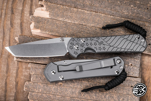 Chris Reeve Knives Small Sebenza 31 CGG Forever Flag Engraved Titanium Glass Blasted 3.6" MagnaCut Tanto S31-1510