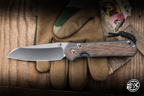 Chris Reeve Knives Large Sebenza 31 Folding Knife Sandblasted Titanium, Natural Canvas Micarta Inlay 3.6" MagnaCut Insingo L31-1222
