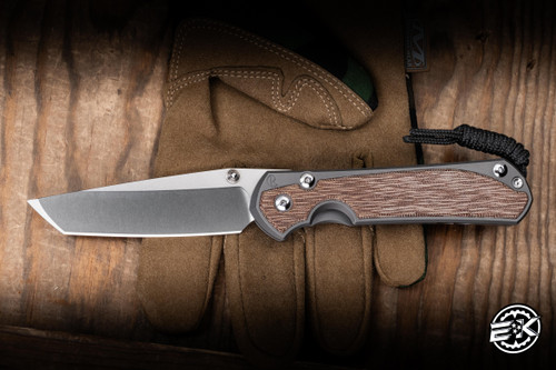 Chris Reeve Knives Large Sebenza 31 Folding Knife Glass Blasted Titanium, Natural Canvas Micarta Inlay 3.6" MagnaCut Tanto L31-1234