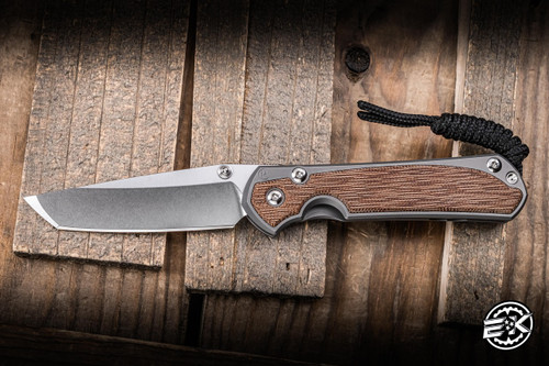 Chris Reeve Knives Small Sebenza 31 Folding Knife Glass Blasted Titanium, Natural Canvas Micarta Inlay 3" MagnaCut Tanto Stonewash S31-1234