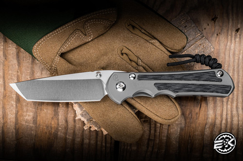 Chris Reeve Knives Large Inkosi Folding Knife Glass Blasted Titanium/Black Canvas Micarta Inlay 3.6" MagnaCut Tanto LIN-1132