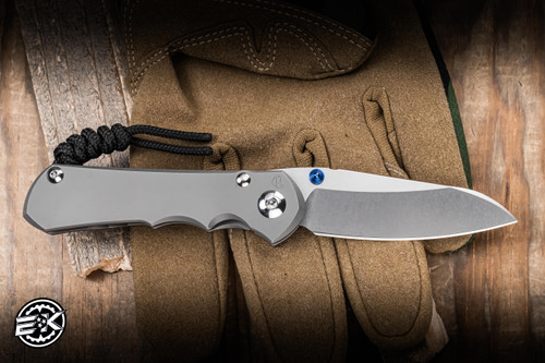 Left-Hand-Chris Reeve Knives Small Inkosi Folding Knife Glass Blasted Titanium, Blue Accents 2.75" MagnaCut Insingo SIN-1123