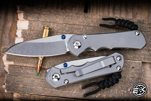 Chris Reeve Knives Small Inkosi Folding Knife Glass Blasted Titanium, Blue Accents 2.8" MagnaCut Insingo Stonewash SIN-1122