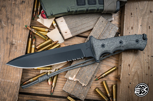 Chris Reeve Knives Green Beret Fixed Blade Knife Canvas Micarta 7" MagnaCut Spear Point Part Serrated Black Cerakote GB7-1001