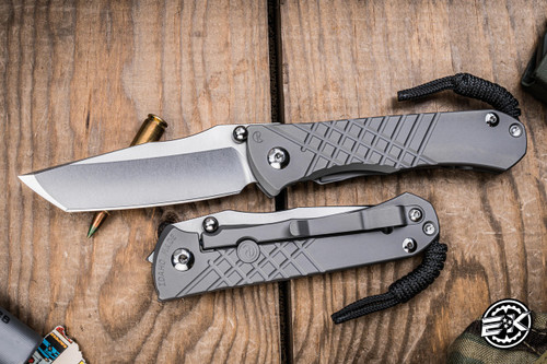 Chris Reeve Knives Umnumzaan Folding Knife Glass Blasted Titanium 3.7" MagnaCut Tanto Stonewash UMN-1014