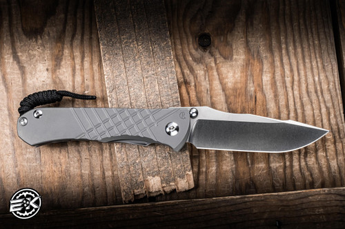 Left Hand-Chris Reeve Knives Umnumzaan Folding Knife Glass Blasted Titanium 3.65" MagnaCut Drop Point Stonewash UMN-1013