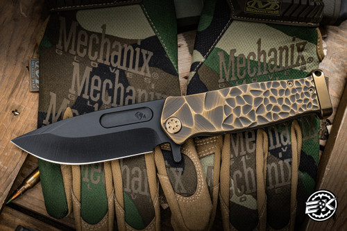 Medford USMC FF Fighter Flipper Folding Knife Bronze "Stained Glass-Peaks & Valley Fade" Sculpted Titanium 4.25" DLC Drop Point  MK204