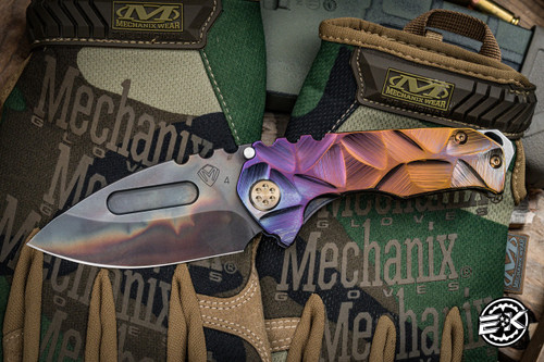 Medford Praetorian Genesis T Folding Knife Violet-Bronze-Rose Fade "Stained Glass"Sculpted Titanium 3.3" Vulcan Drop Point