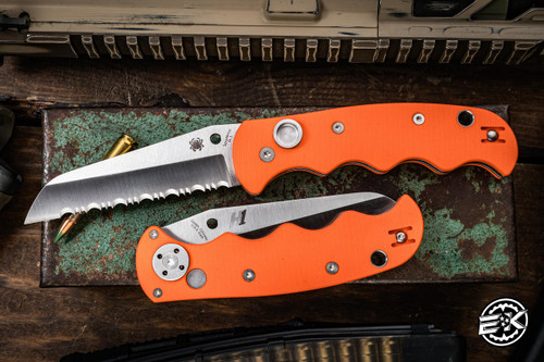 Spyderco Autonomy Automatic Folding Knife Orange G-10 3.7" Satin Serrated Spyderedge