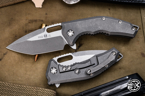 Heretic Knives Medusa Manual Titanium Folding Knife 3.25" Tanto Battleworn