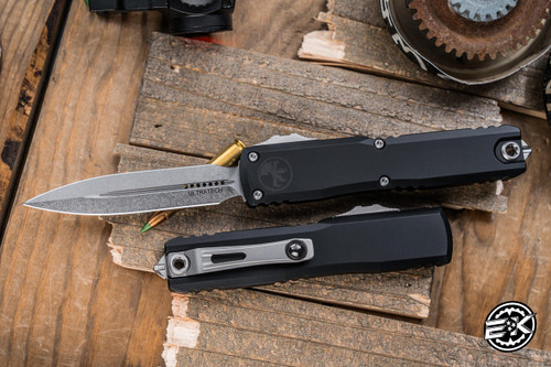 Microtech Ultratech Gen III ZBP OTF Automatic Knife Black Aluminum 3.5" M390 Dagger Stonewash 1122-10