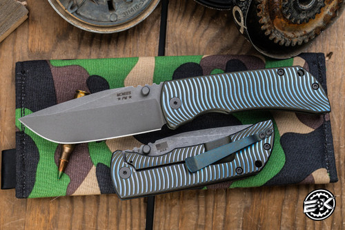 Mcnees Knives Mac 2 Titanium Swerve Green/Blue 3.5" MagnaCut Atomic Stonewash