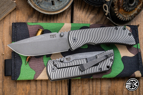 Mcnees Knives Mac 2 Titanium Swerve Satin Two Tone 3.5" MagnaCut Atomic Stonewash