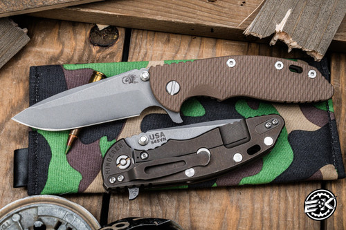 Hinderer Knives XM-18 3.5" Spanto Flipper Folding Knife FDE G10, Battle Bronze
