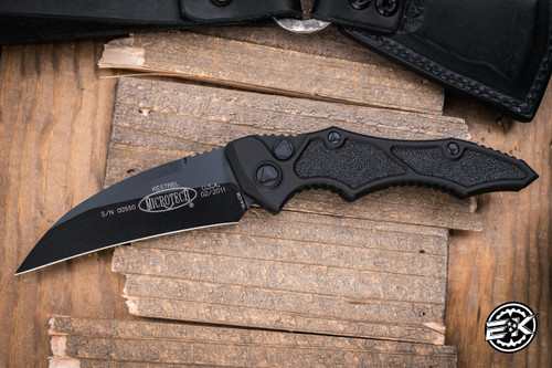Preowned-2011 Microtech Kestrel Automatic Black Folding Knife 4" Black Hawkbill 131-1