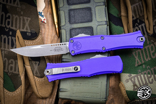 Microtech Hera II Mini OTF Automatic Knife Purple Aluminum 3" Drop Point Apocalyptic Stonewash 1703M-10APPU