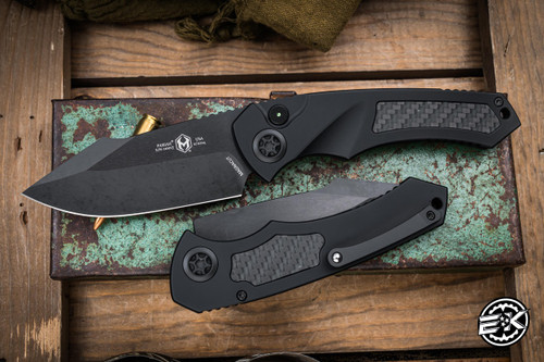 Heretic Knives "Pariah" Automatic Black Aluminum/Glow CF Tritium Button  3.75" MagnaCut DLC H048-6A-GLO/CF