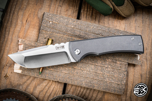 Preowned-Chaves Knives 229 Redencion Kickstop Flipper Knife Stonewash Titanium 3.6" Satin Drop Point
