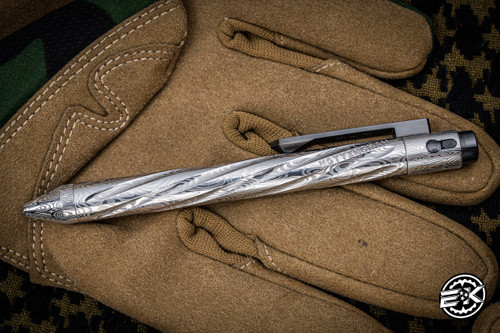 Nottingham Tactical Tibutton Exotic Damasteel Odins Eye Full Spiral Pen 5" Parker RHSL