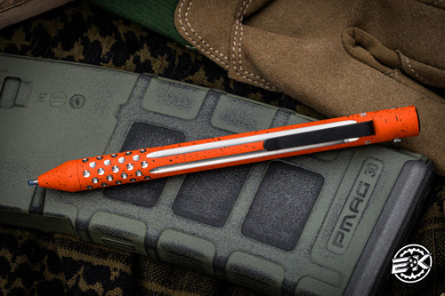 Nottingham Tactical Tibutton Pen Straight Flute Dots Orange/Silver Distressed Titanium 5.5" G2 Single Lock RHSL