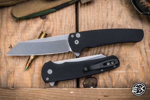 Pro-Tech Malibu Flipper Knife Textured Black Aluminum 3.5" Magnacut Reverse Reverse Tanto Stonewash 5405