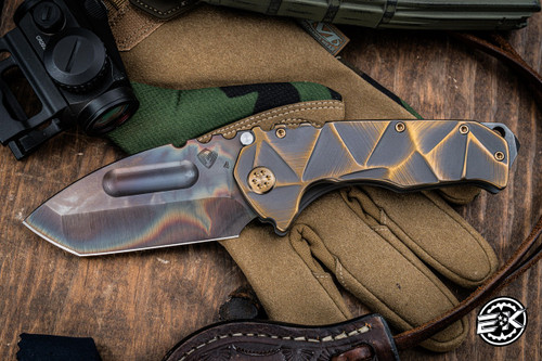 Medford Praetorian Ti Folding Knife Blasted Bronze "Stained Glass" Sculpted Titanium 3.75" Vulcan Tanto