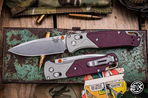 Benchmade Bugout AXIS Folding Knife Redstone Richlite/Gray Aluminum 3.2" S90V Drop Point Satin Stonewash 535-09