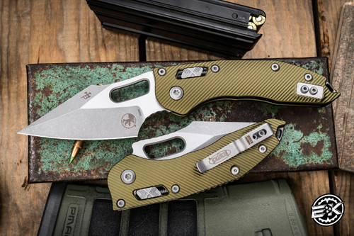 Microtech Stitch Ram-Lok Manual Folder OD Green Fluted Aluminum 3.7" Apocalyptic Stonewash 169RL-10APFLOD