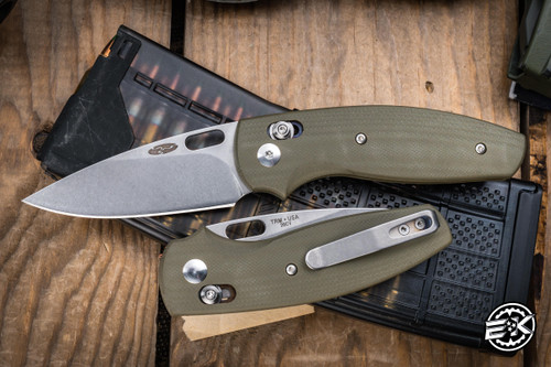 Three Rivers Manufacturing BULLDOG Folding Knife 3D Contoured OD Green G10 3.2" 20CV