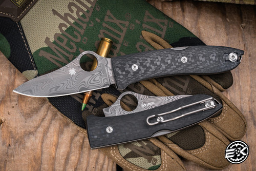 Spyderco/Lionsteel Sprint Run SpyOpera Folding Knife Black Carbon Fiber 2.9" Thor Damascus Drop Point C255CFPD