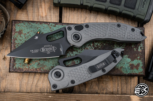 Microtech/Borka Stitch Automatic Folding Knife Natural Clear Gray 3.75" M390 Black 169-1NC