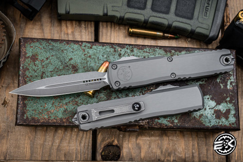 Microtech Ultratech Gen III ZBP Automatic OTF Knife Natural Gray Aluminum 3.5" M390 Dagger Apocalyptic Stonewash 1122-10APNC